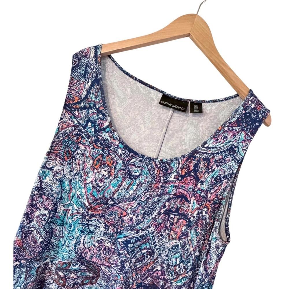 Cynthia Rowley Sleeveless Handkerchief Hem Paisley Dress Blue Purple Teal 1X